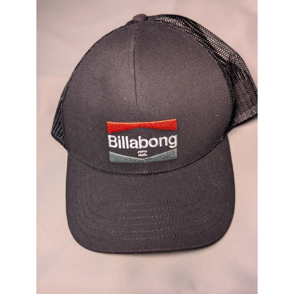 Billabong Black Mesh Trucker Hat Snapback Embroidered Logo Surf Skate